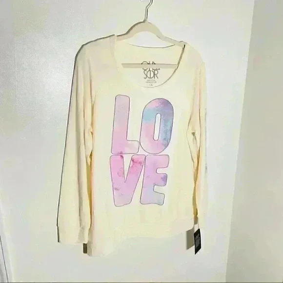 NWT Chaser Love Graphic Print Cream Pullover Sweatshirt - Picture 7 of 7